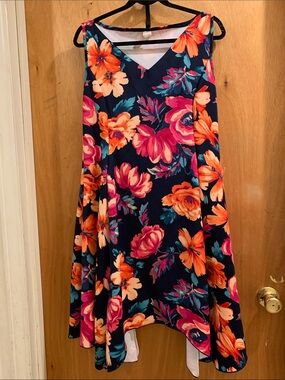 Navy Floral Sleeveless A-Line Dress size 2X